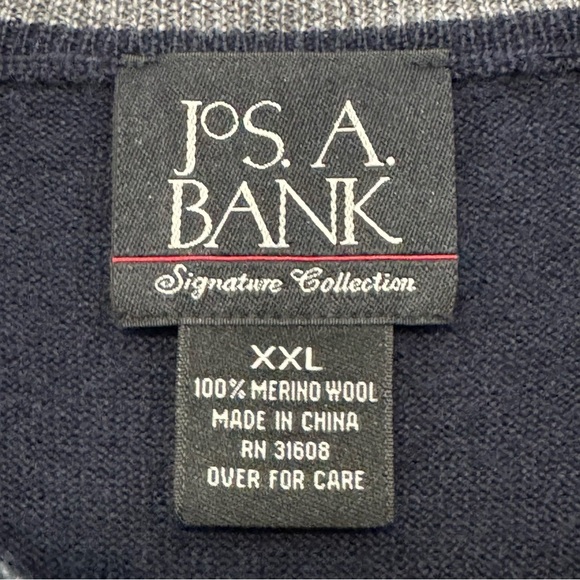 Jos A Bank Signature Merino Wool 1/4-Zip Sweater XXL Navy Elbow Patch - Picture 3 of 5